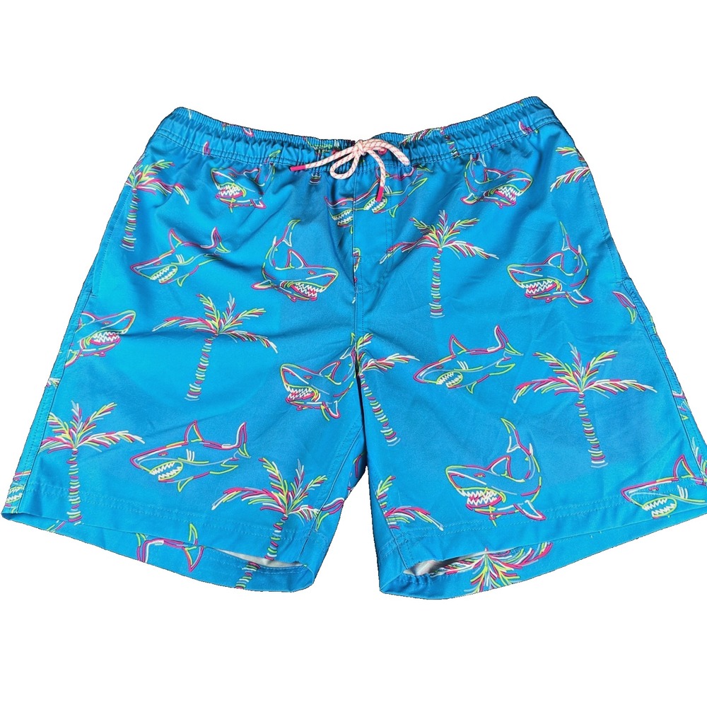 Member's Mark Mens Resort Swim Trunks Large Blue Shark NWT Stretch Board Shorts
